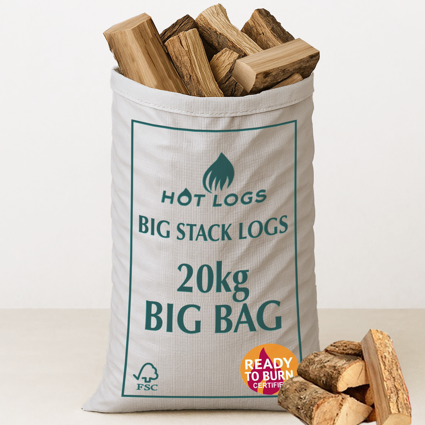 60L Big White Bumper Bag Premium Kiln-Dried Hardwood Logs - 20kg