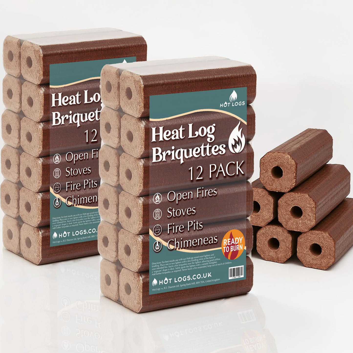 Twin Pack of 12 High Energy Compressed Hot Burning Briquettes - 24 Logs (2x10kg Packs)