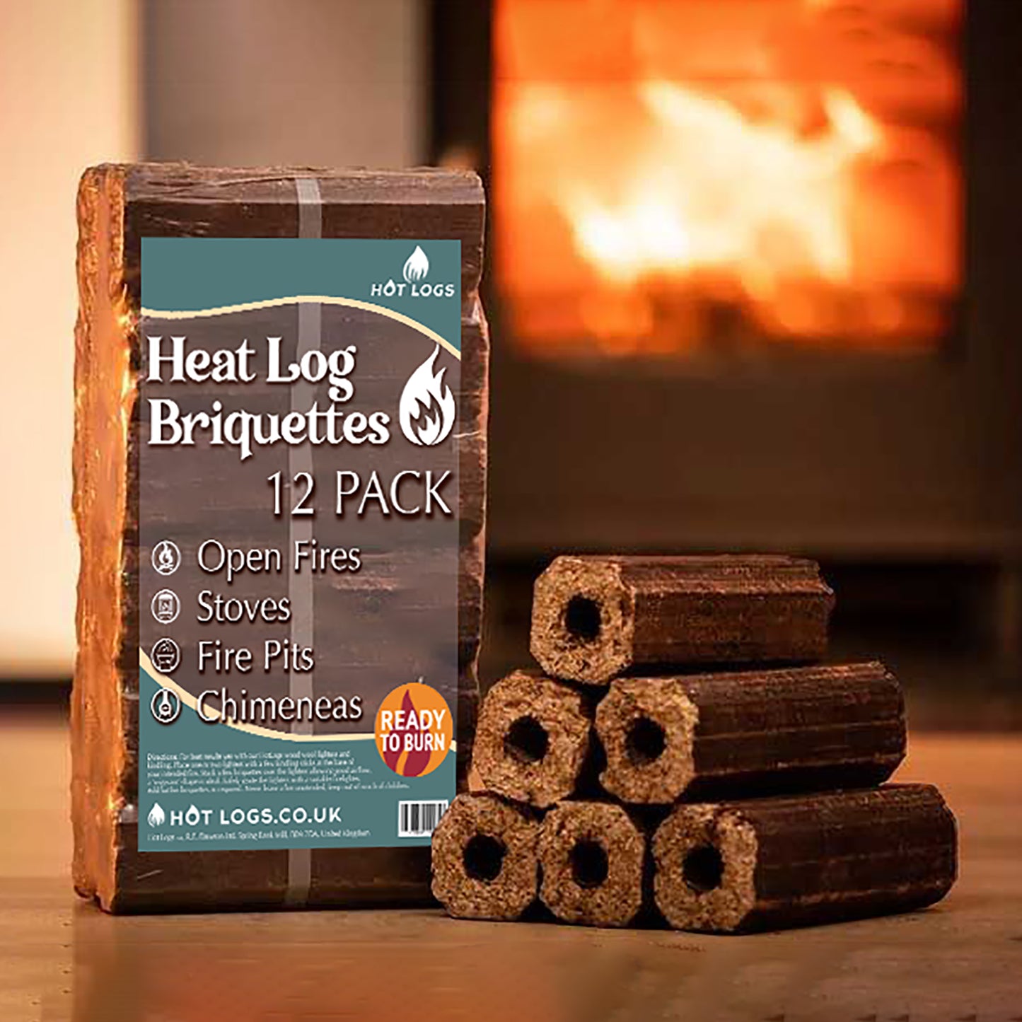 Twin Pack of 12 High Energy Compressed Hot Burning Briquettes - 24 Logs (2x10kg Packs)