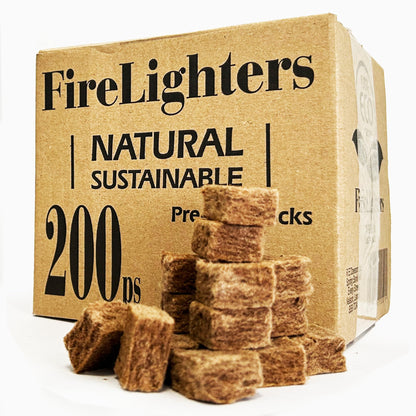 200 Natural Block Lighter Eco Firelighters Fire Starter from Compressed Wood & Infused with Recycled Wax