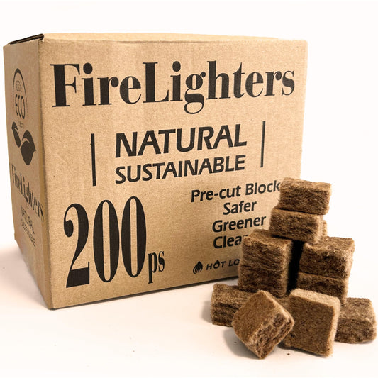 200 Natural Block Lighter Eco Firelighters Fire Starter from Compressed Wood & Infused with Recycled Wax