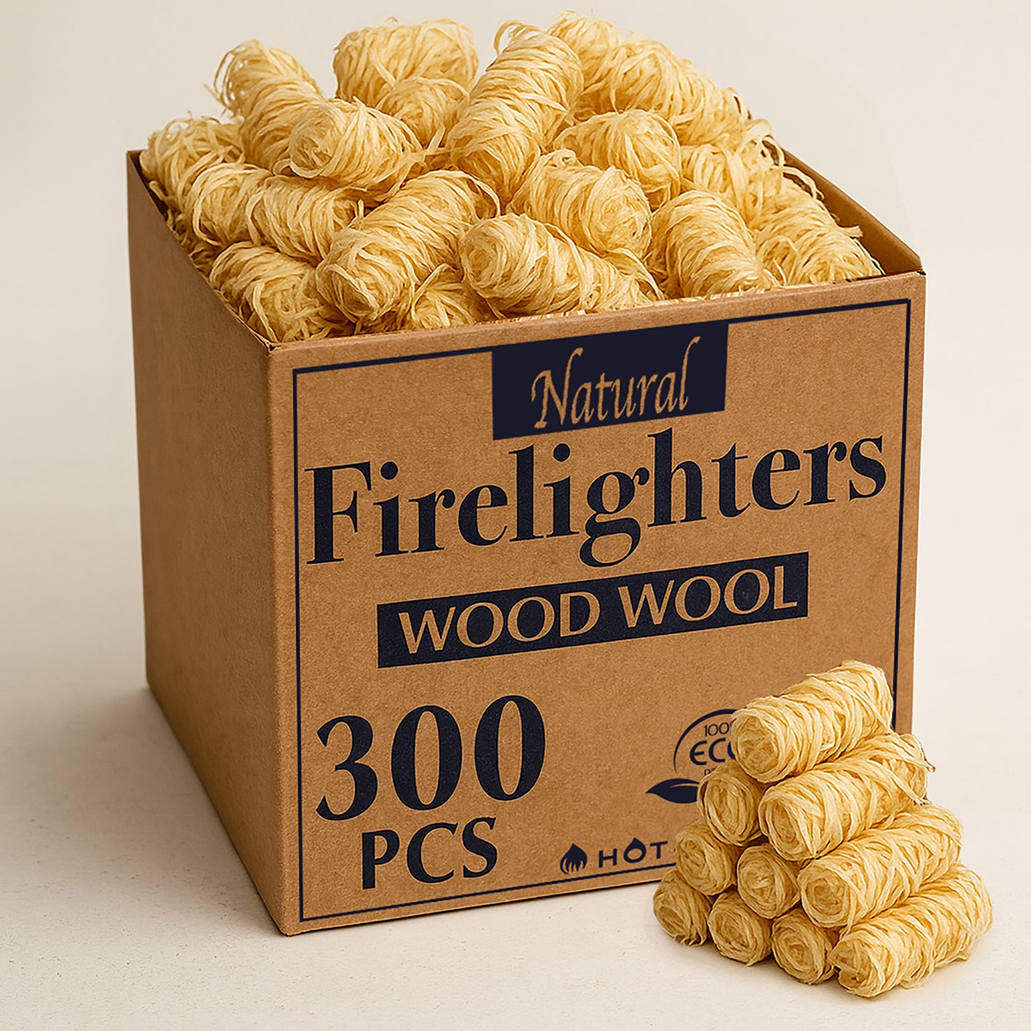 300 pcs Natural Wood Wool Wax Fire Lighters