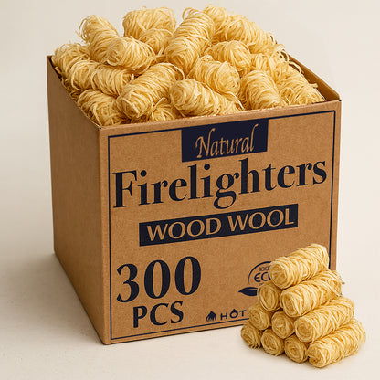 300 pcs Natural Wood Wool Wax Fire Lighters