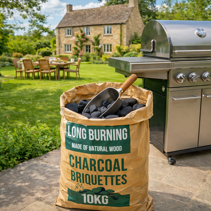 10kg Bag of Premium BBQ Hotter Longer Burning Charcoal Briquettes