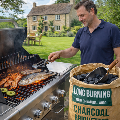 10kg Bag of Premium BBQ Hotter Longer Burning Charcoal Briquettes