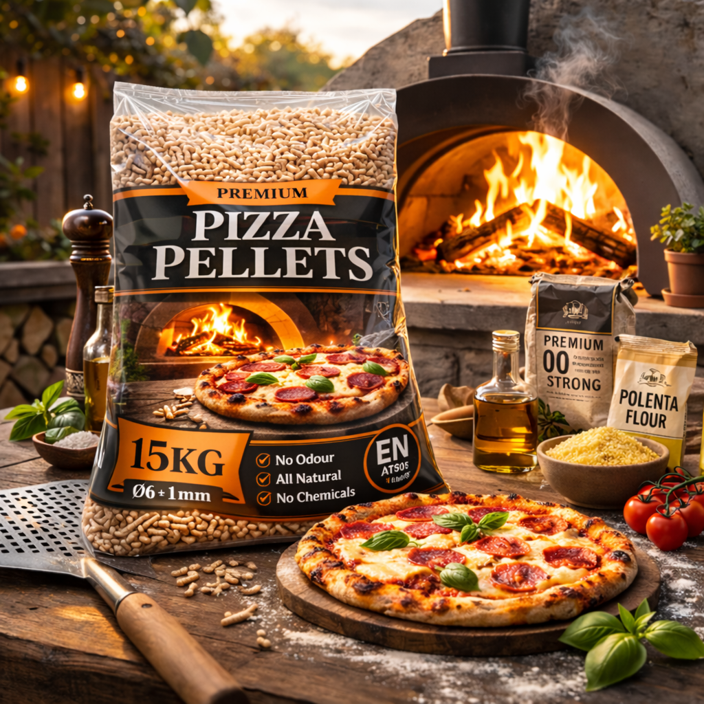 15kg Premium Pizza Hardwood Pellets – for Pizza Ovens, BBQs, Smokers & Fire Grills