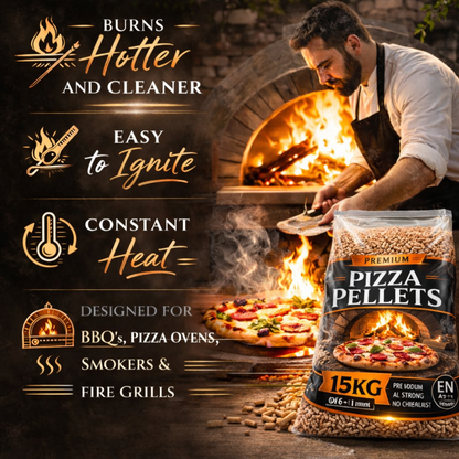 15kg Premium Pizza Hardwood Pellets – for Pizza Ovens, BBQs, Smokers & Fire Grills