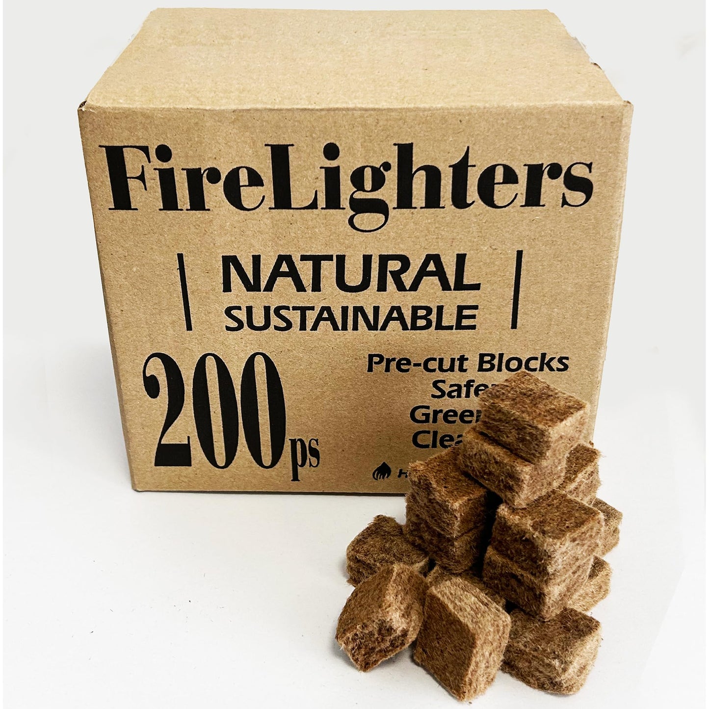 200 Natural Block Lighter Eco Firelighters Fire Starter from Compressed Wood & Infused with Recycled Wax