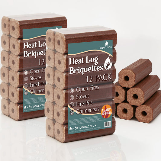 Twin Pack of 12 High Energy Compressed Hot Burning Briquettes - 24 Logs (2x10kg Packs)