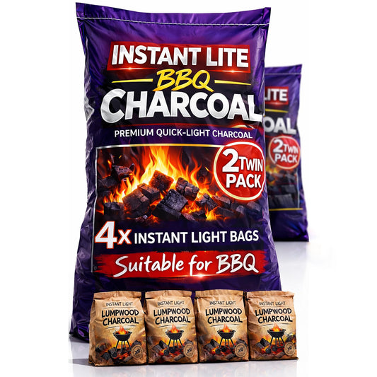 4 x 1.25kg Bags (5kg) Premium Instant Light BBQ Lumpwood Charcoal (2x Twin Packs)