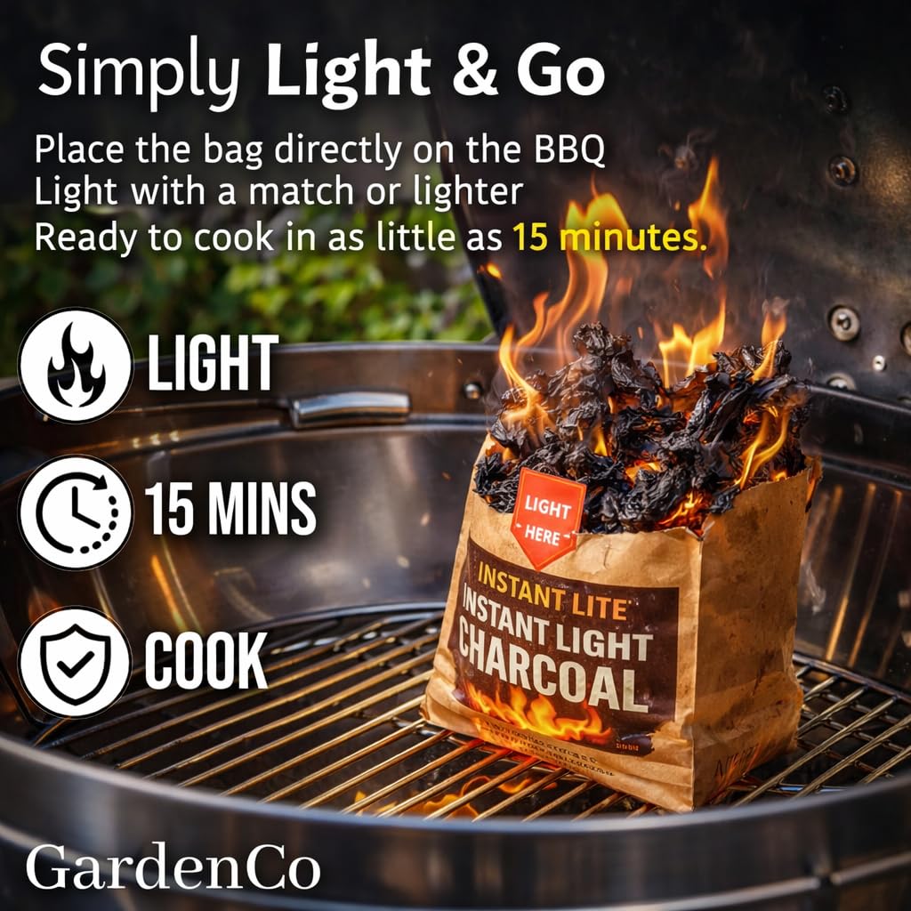 4 x 1.25kg Bags (5kg) Premium Instant Light BBQ Lumpwood Charcoal (2x Twin Packs)