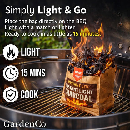 4 x 1.25kg Bags (5kg) Premium Instant Light BBQ Lumpwood Charcoal (2x Twin Packs)
