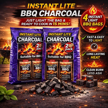 4 x 1.25kg Bags (5kg) Premium Instant Light BBQ Lumpwood Charcoal (2x Twin Packs)