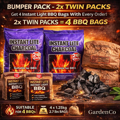 4 x 1.25kg Bags (5kg) Premium Instant Light BBQ Lumpwood Charcoal (2x Twin Packs)