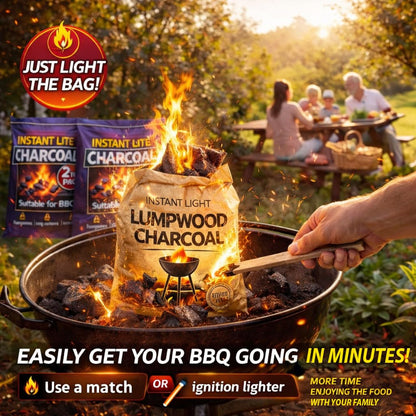 4 x 1.25kg Bags (5kg) Premium Instant Light BBQ Lumpwood Charcoal (2x Twin Packs)