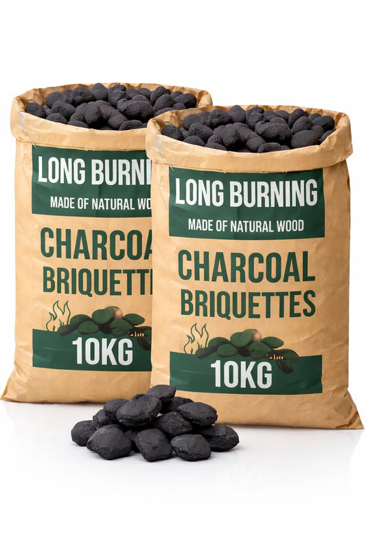 2x 10kg Bag of Premium BBQ Hotter Longer Burning Charcoal Briquettes
