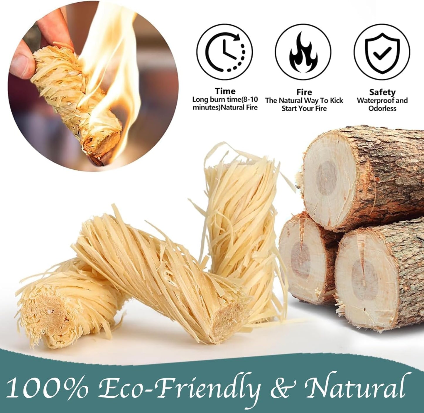 300 pcs Natural Wood Wool Wax Fire Lighters